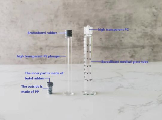 1 ml 2,25 ml 3 ml 5 ml voorgevulde borosilicaat spuit Metalen Plastic Plunger Luer Lock Spuitjes 5 ml Glasspuitjes 1 ml