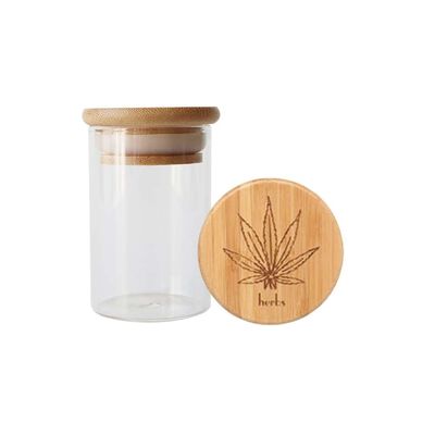 Doorzichtige, heldere, hoge borosilicaat glaspot met bamboe houten deksel