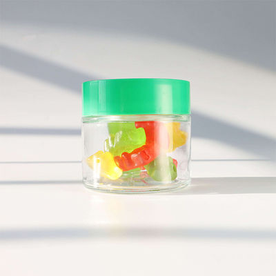 Glanzende ronde glazen weed bloem snoepopslagcontainer met kind-bestendige schroefdop